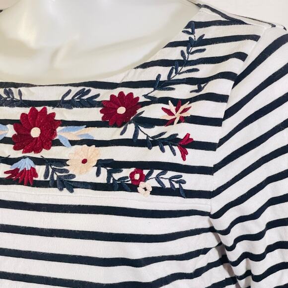 J. Crew Embroidered Knit Sweater Women's Medium White Striped Floral Bell Sleeve - Picture 13 of 15